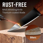 RAVS Whittling Knife with Leather Sheath, High Carbon Steel Blade Wood Carving Knife with Titanium Coating, Sloyd Knife with Ergonomic Rosewood Handle, Wood Carving Tools for Beginners to Experts