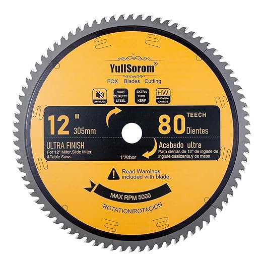12-Inch 80-Tooth Miter/Table Saw Blades TCT Fine-Finish Professional Woodworking Saw Blade for Miter Saws and Table Saws with 1-Inch Arbor