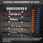 Socket Organizer Drive ABS Tools - Orange Socket Holder, Premium Quality 9 Pieces Socket Holders Kit 1/4-Inch x 48 Clips, 3/8-Inch x 45 Clips, 1/2-Inch x 36 Clips（9PC,Orange)