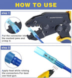 haisstronica Crimping Tool for Heat Shrink Connectors HS-8327 with 200PCS Marine Grade Heat Shrink Butt Connectors of Tinned Red Copper AWG 22-10