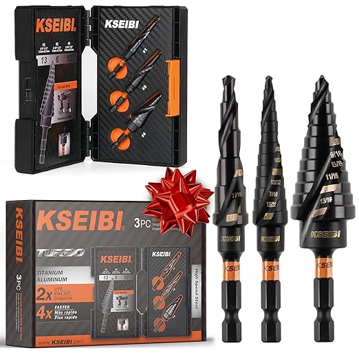 KSEIBI Unibit 3-Piece High-Speed Steel Step Drill Bit Set - for Stainless Steel, Aluminium, Wood
