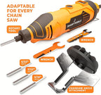 Sharp Pebble Electric Chainsaw Sharpener Kit - Comes with Chain Saw Sharpener Tool, 4 File Size Sharpening Wheel Bits, Angle Attachment, Wrench & eBook