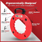 Fish Tape Wire Puller 50ft - Easy to use Cable Puller Tool with Double Loop Tip - Flexible Wire Fishing Tools for Walls and Electrical Conduit - 1/8 Steel Fish Tape Durable Housing - RamPro