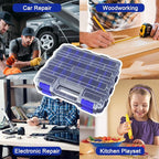 Tools Organizer Box Small Parts Storage Box 50-Compartment Double Side Hardware Organizers with Removable Plastic Dividers for Screws, Nuts, Nails, Bolts, Blue