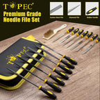 Topec Small File Set, Needle Diamond Files 15PCS, 7pcs Jewlers Files & 7pcs Steel Files with Metal Brush and Storage Bag，for Precision Metal File Work, Wood, Jewelry, Plastic, DIY Carving Tool Kit