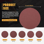 50 Pcs 5 Inch Sanding Disc 40/60/80/100/120 Grit Round Hook and Loop Sandpaper for Random Orbital Sander Automotive Car