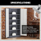 Greenvelly Metal Storage Cabinet with 2 Doors and 4 Adjustable Shelves, Lockable Steel Tool Cabinet for Home, Office, Garage, Classroom (Grey White)