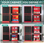 Metal Storage Cabinet with Drawer and Lock,Garage Storage Cabinet with Locking Doors and Shelves,71" Black Red Metal Cabinets,Lockable Steel Tool Cabinets for Garage,Home,Office,Shop
