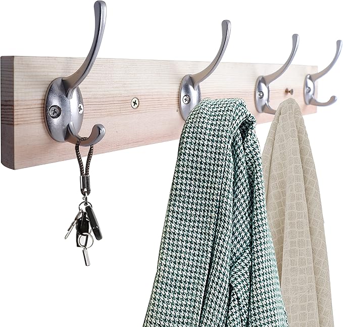 IBosins 32 Pack Silver Coat Hooks Wall Mounted with 64 Screws Retro Double Hooks Utility Silver Hooks for Coat, Scarf, Bag, Towel, Key, Cap, Cup, Hat