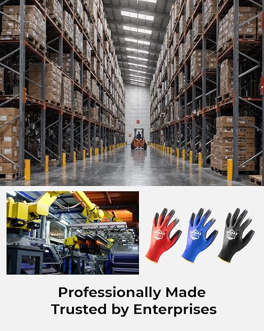 OKIAAS Work Gloves for Men - Ultra Thin and Lightweight With Grip, 12 Pairs Bulk Pack Construction With Polyurethane Coating, Safety for Light Duty Work (Green, Small)