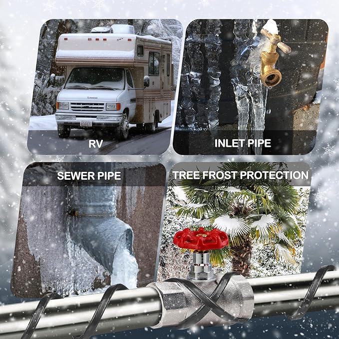120FT（3FT-200FT）Pipe Heating Cable for Pipe Freeze Protection, Heat Cable for Water Pipes(Metal and Plastic), Pipe Heat Tape Keeps Water Flowing at -40°F 5w/ft, 120V
