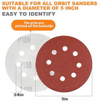 150 PCS 5 Inch Sanding Discs, Premium Orbital Sander Pads in 9 Different Grits - 40 80 120 180 240 320 400 600 800 Grit Hook and Loop Sandpaper for Random Orbital Sander