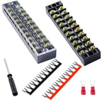 Terminal Block (2 Sets) 2Pcs 10 Positions Dual Row 600V 25A Screw Terminal Strip Blocks with Cover&2Pcs Pre-Insulated Barrier Termina Block Strip&20Pcs Insulated Fork Wire Connector