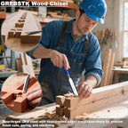 GREBSTK 4 Pcs Wood Chisel Set, CRV Steel Bevel Sharp Edge Bench Chisels with Safety Caps, Comfortable Rubber Handle, for Woodworking and DIY Projects, 9“x(1/4", 1/2", 3/4", 1")