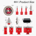 Diamond Core Drill Bit Set - 11pcs (6/8/10/25/35/50/65mm+10mm Finger Milling Bit+50mm Beveling Chamfer Bit+Hex+4.5'' Saw Blade) Hole Saw Kit for Porcelain Ceramic Tile Marble Granite