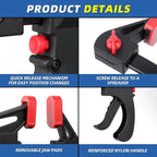 Bar Clamps for Woodworking, One-Handed Clamp/Spreader, 6-Inch Wood Clamps Set, Light-Duty Quick-Change F Clamp with 130 lbs Load Limit, 4-Pack