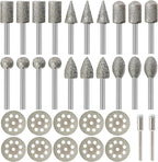 Diamond Burr Set for Dremel, Rotary Tool Diamond Cutting Wheel Stone Glass Tile Jewelry Rock Engraving Bits 1/8" Diamond Grinder Bits Set Carving Cutter Metal Engraver Kit - 32pc Set