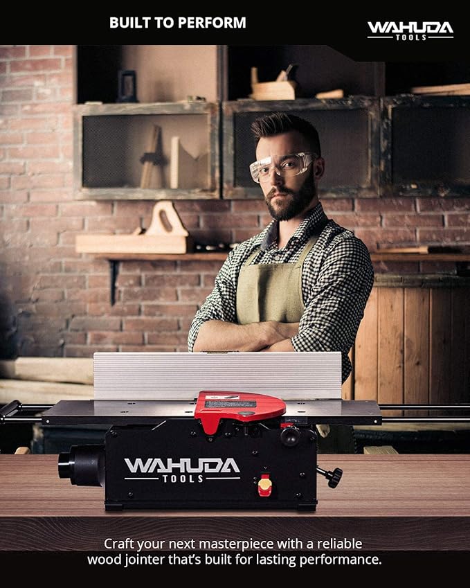 Jointer - 8-inch Benchtop Wood Jointer, Spiral Cutterhead Portable Jointer, Cast Iron Tables w/Pull Out Extensions, 4-Sided Carbide Tips & 10amp Motor, Woodworking Tools (50180CC-WHD)