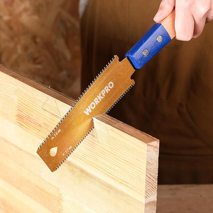 WORKPRO 6 Inch Japanese Pull Saw, Double-Edged Hand Saw for Wood Cutting with 14&17 TPI, SK5 Flexible Blade, Non-Slip Beech Handle for Woodworking
