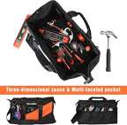 ValueMax 16-Inch Wide Mouth Tool Bag, Tool Organizer Tote Bag with Shoulder Strap, Heavy-duty Tool Storage Bag with 13 Pockets for HVAC, Plumber, Mechanic