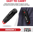 ARROW Utility Knife with Blade Storage Design, Quick Change Box Cutter, Speed Release Folding Knife with Belt Clip and Landyard Hole, Extra 13 Pieces SK2 Blades Included
