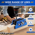 Self Centering Doweling Jig Kit,Adjustable Width Dowel Jig for Straight Holes,Adjustable Drilling Guide Wood Working Tools with 6 Drill Guide Bushings, Wood Doweling for Woodworking（Blue）