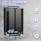 Superday 73" Metal Storage Cabinet with Wheels, Lockable Steel Utility Cabinet with 2 Doors and 4 Adjustable Shelves, Rolling Storage Cabinets for Garage, Home Office, Kitchen Pantry, Black