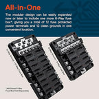 True Mods 6 Way Fuse Box with 12 Ground Negative Busbar for Automotive [12V - 32V DC] [100 Amp Max] [Modular Design] [ATC/ATO Fuses] [LED Indicator] Auto Marine Ground Fuse Block