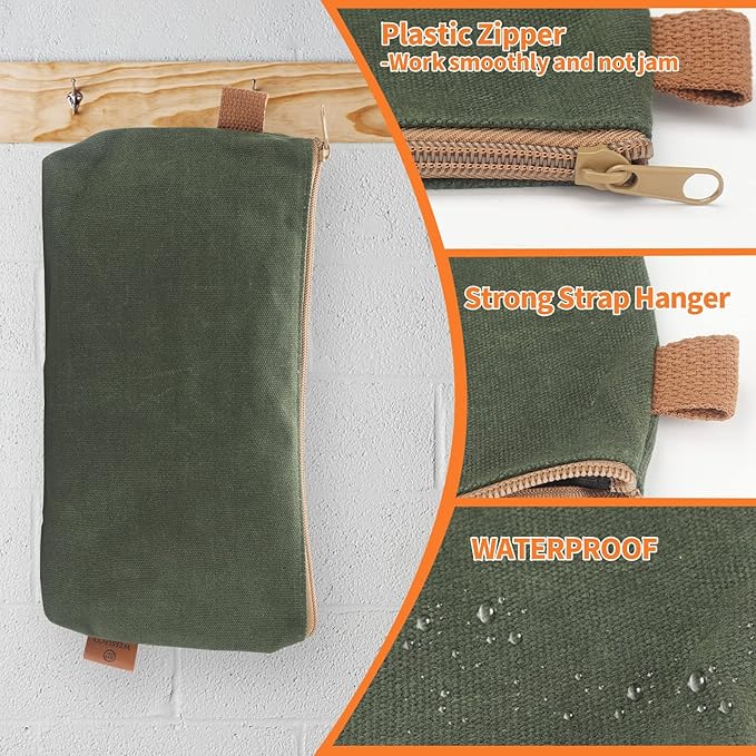 Canvas Zipper Pouch, 3 Pack Small Tool Pouch Organizer, Heavy Duty 16OZ Waxed Canvas Mini Zipper Bag Pouch, 5.7/6.7/12.3 Inch Tool Multipurpose Water Resistant Storage Pouches