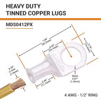 SELTERM 25pcs 4 AWG 1/2" Stud Marine Grade Tinned Copper Battery Cable Lugs, 4 Guage Ring Terminals, UL Wire Lugs Electrical Battery Cable Ends, Tinned Copper Lugs Battery Terminal Connectors