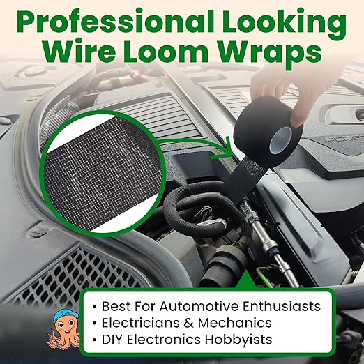 Wire Harness Cloth Electrical Tape, 3/4 Inch x 90 FT (5 Rolls), Automotive Wire Loom Heat Wrap Tape - Fabric Felt Cloth Wiring Harness Tapes, Heat Resistant for Car Engine, Wires, Electrical Wiring