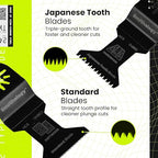 Smithology 24PCS Oscillating Saw Blades - 6 Japanese Tooth & 18 Standard Multi Tool Blades Kits, 33mm & 44mm with Precision-Ground Teeth, for Cutting Wood, PVC, Laminate Flooring, & Drywall