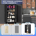 Superday 73" Metal Storage Cabinet with Wheels, Lockable Steel Utility Cabinet with 2 Doors and 4 Adjustable Shelves, Rolling Storage Cabinets for Garage, Home Office, Kitchen Pantry, Black