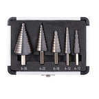 Step Drill Bits, 5PCS (44 Sizes) Metric HSS Step Unibit Drill Bit Set with Aluminum Case, Double Cutting Blades, High-Speed Steel, Multiple Hole Stepped Up Bits for DIY Lovers