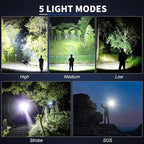NiaoChao Flashlights 99,000 High Lumens, Super Bright LED Rechargeable Flashlight, 5 Modes Waterproof Flash Light for Home Camping Hiking