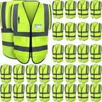 Leumoi 30 Pack Reflective Safety Vest with Pockets and Zipper High Visibility Vest for Women Men Work