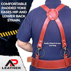 Tool Belt Suspenders – Heavy-Duty Adjustable Work Suspenders with 4 Detachable D-Loop for Construction Tool Belt (Maroon)
