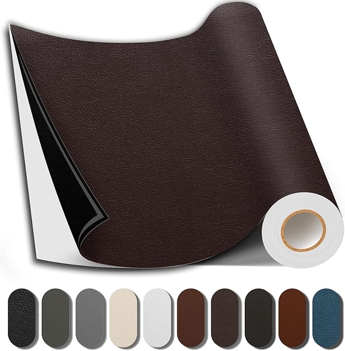Leather Repair Patch, 17X316 Inch Repair Patch Self Adhesive Waterproof, DIY Large Vinyl Patches for Couches, Furniture, Kitchen Cabinets, Wall （Dark Brown, 17X316 Inch）