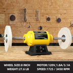 Dual Speed Bench Buffer Polisher 1.8/3.1A, 8 inch Jewelry Buffer Polisher Machine, 1725/3450 RPM Power Bench Polisher with 2 cotton Wheels for Jewelry, Metal, Wood, Jade, Knife, Plastic
