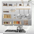 FZK Peg Board, 4 Pack Metal Pegboard Kit,Silver Pegboard Wall Organizer with 32 Pcs Hooks, Peg Board for Walls Home, Garage Tool Storage, Office Organization, Kitchen, Craft Room