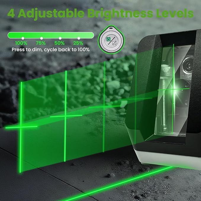 Self Leveling Laser Level, Green Cross Line Laser Level, Lazer Leveler Tool for Picture Hanging Construction Floor Tile Wall, Rotary Nivel Laser Magnetic Bracket Carrying Case Battery Included