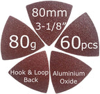 XXGO 60 Pcs 80 Grits 3-1/8 Inch 80mm Triangle Oscillating Tool Sanding Paper for Wood Sanding XG802080