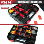 AMM Tool Box, Double Side Tool Box Organizer with 34 Compartments, Removable Dividers, Tackle Box Small Parts Screw Hardware Organizer for Screws, Nuts, Nails and Bolts (1 Piece, Red)