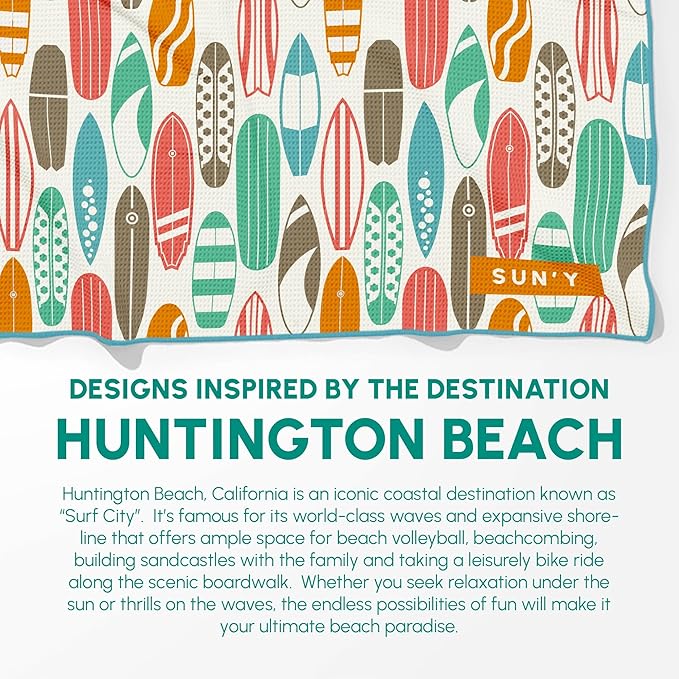 SUN'Y Waffle Microfiber Beach Towel – Sand Free, Quick Dry, Ultra Absorbent, Lightweight & Compact Travel Towel with Carry Bag - Large (63” x 31.5”), Huntington