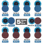 Chumia 250 Pcs Mix Roll Lock Discs Set 36 60 80 120 240 Grit 2 Inch Sanding Discs Die Grinder Accessories Aluminum Oxide Surface Conditioning for Surface Prep Polish Burr Paint Removal (Red,Blue)