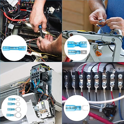 Kuject 1000PCS Heat Shrink Wire Connectors Kit, Electrical Waterproof Crimp Butt Terminals, Insulated Spade Connectors for Automotive Marine Boat Truck, Include Rings Forks Spade Butt Splices