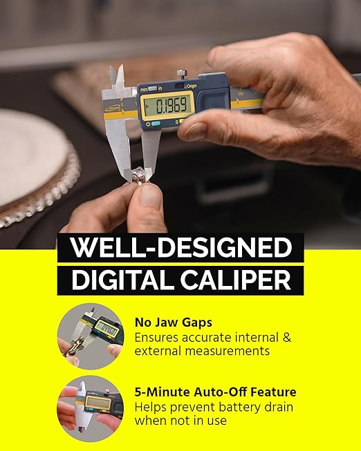 iGAGING Absolute Origin 0-6" Internal Slot Digital Caliper, IP54 Stainless Steel, SPC/USB Output Port, Case, Manual, Battery
