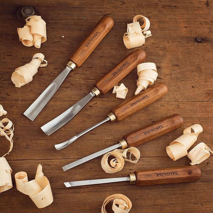 12-Pieces Woodworking Wood Carving Tools Chisel Set with Wooden Box, Razor Sharp CR-V 60 Steel Blades