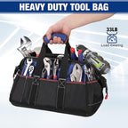 WORKPRO 16-inch Wide Mouth Tool Bag, Heavy Duty Cloth Tool Storage Bag with Water Proof Molded Base, Adjustable Shoulder Strap