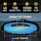 TOLESA Flap Discs 4 1/2 for Angle Grinder, 40 Grit Type 29 Zirconia Grinding Disc for Stainless Steel, Sheet Metal, Cast Iron (24 Pack)